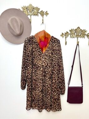 🆕fall 🍂Leopard Print Long Sleeve  Dress - Brown & Black L ptp 21” l 36”